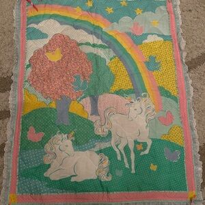 Vintage pastel color magical unicorn blanket quilt lace girl